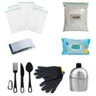 Kit Ziplock + Cal + Talher + manta + cantil + Luva + lenço
