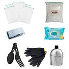 Kit Ziplock + Cal + Talher + manta + cantil + Luva + lenço