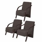 Kit3 Poltronas Vênus 1 Lugar Braço Pé Madeira Marrom