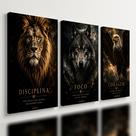 Kit3 Quadro Decorativo Frases Motivacionais Lobo Leão Águia 28x20cm