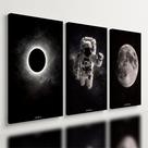 Kit3 Quadro Decorativo Galáxia Astronauta Lua Estrela Espaço Qualidade Premium Moderno 40x28cm
