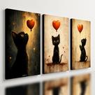 Kit3 Quadro Decorativo Gato Coração Quarto Casa Sala Moderno Qualidade Premium 28x20cm