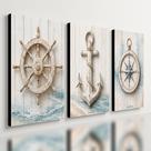 Kit3 Quadro Decorativo Marítimo Náutico Barco Ancora Praia Mar