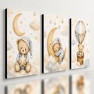 Kit3 Quadro Decorativo Quarto Infantil Bebê Menino Urso Lua 40x28cm