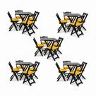 Kits 5 Conjuntos Dobráveis 70x70 5 Mesas 20 Cadeiras PRETO COM ESTOFADO AMARELO