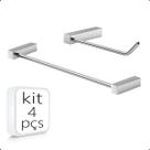Kits Acessórios para Banheiro Grego Modelo Troia Suporte Quadrado Kit 4Pçs Metal Prata Alto Brilho 2010TR Kits Acessórios para Banheiro Grego Modelo Troia Suporte Quadrado Kit 4Pçs Metal Prata Alto Brilho 2010TR