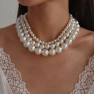 L0301-Colar Feminino Pérola Branco Triplo Festa Réveillon Casamento Noiva Elegante