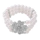L03139-Pulseira Feminino Pérola Zircônia Flor Trevo Triplo Festa Casamento Noiva Réveillon Batizado Elegante