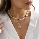 L0321-Colar Bijuteria Festa Luxo Camadas Triplo Olho Grego M1735