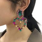 L0345-Brinco Feminino Coração Grande Strass Zirconia Colorido Festa Noiva Formatura Namorada Debutante Presente Brilho