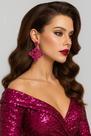 L09-L1939-Brinco Feminino Gota Strass Zirconia Rosa Pink Grande Festa Noiva Formatura Namorada Debutante Presente Brilho