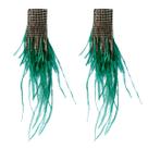 L09-L1978-Brinco Feminino Long Verde Esmeralda Franja Strass Zirconia Festa Carnaval Natal Boho Vintage