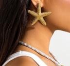 L19-L03125-Brinco Feminino Maxi Estrela do Mar Dourado Brilhante Festa Praia Réveillon Carnaval Sofisticada Presente
