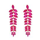 L1951-Brinco Feminino Longo Strass Zirconia Rosa Pink Folha Festa Debutante Formatura Namorada Presente Brilhante L1951-Brinco Feminino Longo Strass Zirconia Rosa Pink Folha Festa Debutante Formatura Namorada Presente Brilhante