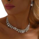 L2906-Conjunto Feminino Colar e Brinco Strass Zirconia Prata Casamento Noiva Festa Brilho Delicado Minimalista Elegante
