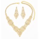 L2914-Conjunto Feminino Colar e Brinco Dourado Strass Zirconia Festa Casamento Noiva Réveillon Formatura Brilhante