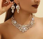 L2916-Conjunto Feminino Colar e Brinco Dourado Zirconia Flor Festa Formatura Casal Madrinha Namorados Presente Delicado