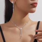 L2917-Conjunto Feminino Colar Brinco Gravata Strass Zirconia Flor Festa Casamento Noiva Delicado Minimalista Elegante
