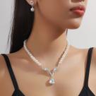 L2923-Conjunto Feminino Colar e Brinco Pérola Zirconia Festa Casamento Noiva Casal Civil Presente Minimalista Elegante
