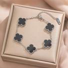 L3002-Pulseira Feminina Aço Inoxidável Trevo Virgínia Madrepérola Antialergico Preto Verde Branco Festa Natal Ano Novo