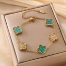 L3009-Pulseira Feminina Aço Inoxidável Trevo Virgínia Madrepérola Antialergico Dourado Verde Festa Natal Ano Novo