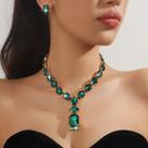 L32-L1980-Conjunto Feminino Colar e Brinco Zirconia Verde Esmeralda Gota Pingente Natal Festa Formatura Dia Maes Luxo L32-L1980-Conjunto Feminino Colar e Brinco Zirconia Verde Esmeralda Gota Pingente Natal Festa Formatura Dia Maes Luxo