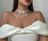 L32-L2009-Colar Feminino Choker Zirconia Strass Prata Festa Casamento Réveillon Noiva Amor Romance Brilhante Luxo