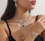 L3224-Conjunto Feminino Colar e Brinco Pulseira Zirconia Gota Verde Esmeralda Azul Festa Natal Formatura Madrinha Brilho