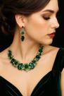 L3501-Conjunto Feminino Colar Brinco Verde Esmeralda Strass Zirconia Flor Luxo Festa Natal Formatura Dia das Mães