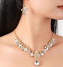 L3516-Conjunto Feminino Colar e Brinco Crista Gota Folha Zirconia Festa Formatura Madrinha Casamento Noiva Delicado