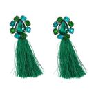 L67-L1946-Brinco Feminino Long Verde Esmeralda Franja Strass Zirconia Gota Festa Carnaval Natal Formatura Luxo Brilhante