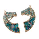 L6701-Brinco Feminino Cavalo Strass Zirconia Azul Turquesa Colorido Festa Formatura Namorada Presente Brilhante Luxo