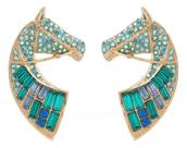 L6701-Brinco Feminino Cavalo Strass Zirconia Azul Turquesa Colorido Festa Formatura Namorada Presente Brilhante Luxo