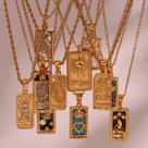 L6907-Colar Aço Cirúrgico Antialergico Ouro 18k Semi Joia Dourado Tarô Réveillon Festa Presente Luxo Rainha