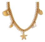 L6925-Colar Aço Cirúrgico Luxo Corrente Estrela Concha 4o30158