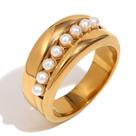 L6939- Anel Moderno Aço Cirúrgico 18K Pérola 5JL1501