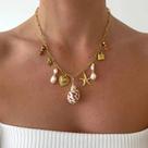 L7703-Colar Feminino Aço cirúrgico Ouro 18k Luxo Concha Cadeado Estrela Festa Presente