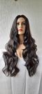 Lacewig, peruca, preta, ondulada, premium, lisa, 80cm