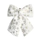 Laço Branco Peludo Para Topo De Árvore De Natal Com Estampa De Floco De Neve Dourado Decoração Laço Branco Peludo Para Topo De Árvore De Natal Com Estampa De Floco De Neve Dourado Decoração