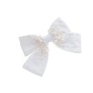 Laço de cabelo isadora crepe acetinado branco bordado de pérolas