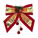 Laço de Enfeite de Natal em Tecido Texturizado Vermelho e Dourado Decorativo e Elegante!
