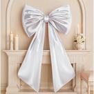 Laço decorativo Froova enorme de cetim branco 40x24 polegadas Laço decorativo Froova enorme de cetim branco 40x24 polegadas