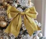 Laço Dourado Com Glitter Enfeite Natalino