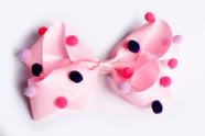 Laço Para Cabelo Rosa Bebê Com Pompom Infantil
