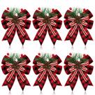 Laço xadrez de serapilheira de Natal, decoração de árvore de Natal, 6 unidades