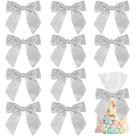 Laços Satin Twist Tie Bows AIMUDI Silver de 11 cm para sacolas de guloseimas, 36 unidades