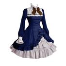 Lady Women Lace Long Sleeve Bowtie Cosplay Costumes Vestido de festa com laço gótico
