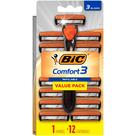 Lâminas de barbear BIC Comfort 3 recarregáveis de três lâminas para homens, 13 peças