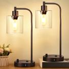 Lamp Lynnoland Conjunto de 2 candeeiros de mesa de bronze polido a óleo USB