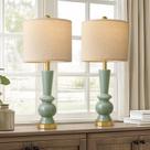 Lamp PORTRES 27", conjunto de mesa de cerâmica, de 2 verdes e dourados
